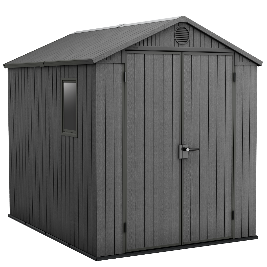 Darwin 6x8ft Premium Outdoor Garden Shed – 1.9m x 2.4m Grey Resin Storage Shed