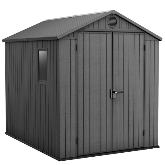 Darwin 6x8ft Premium Outdoor Garden Shed – 1.9m x 2.4m Grey Resin Storage Shed