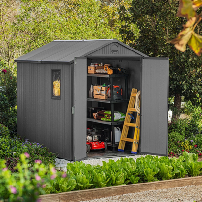 Darwin 6x8ft Premium Outdoor Garden Shed – 1.9m x 2.4m Grey Resin Storage Shed