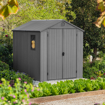 Darwin 6x8ft Premium Outdoor Garden Shed – 1.9m x 2.4m Grey Resin Storage Shed