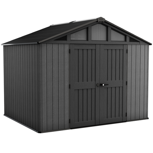Stronghold 10x8ft Premium Outdoor Storage Shed – 3m x 2.4m Grey Resin Garden Shed