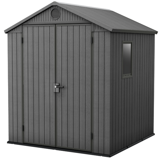 Darwin 6x6ft Premium Outdoor Garden Shed – 1.9m x 1.8m Grey Resin Storage Shed