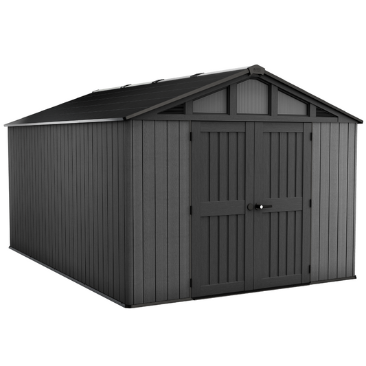 Stronghold 10x15ft Premium Outdoor Storage Shed – 3m x 4.5m Grey Resin Garden Shed