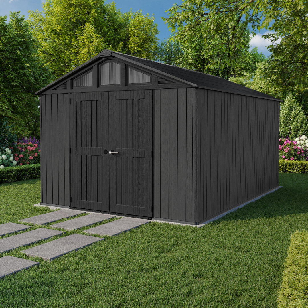 Stronghold 10x15ft Premium Outdoor Storage Shed – 3m x 4.5m Grey Resin Garden Shed