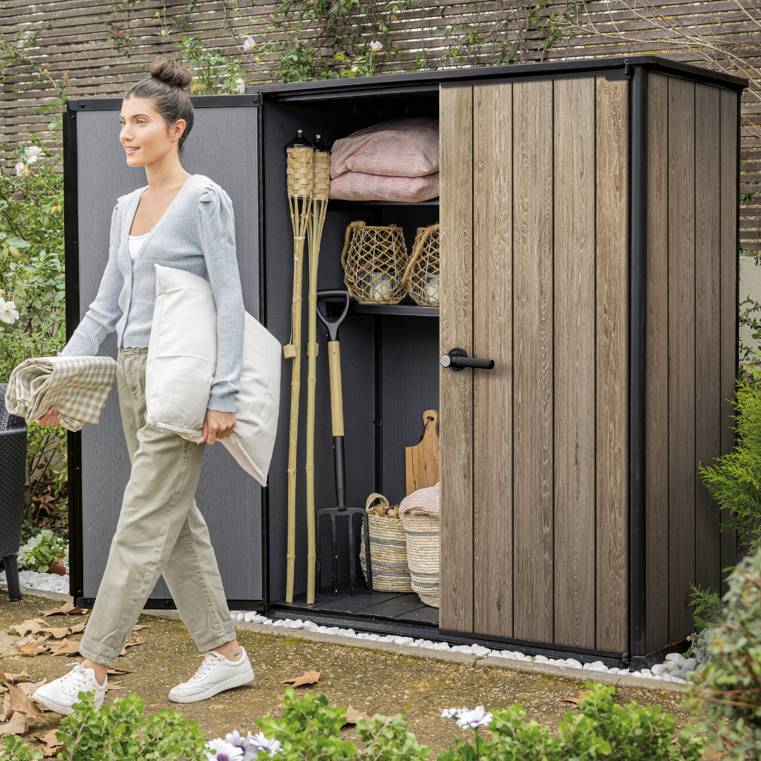 Signature Collection Vertical Storage Shed – Resin Outdoor Garden Cabinet