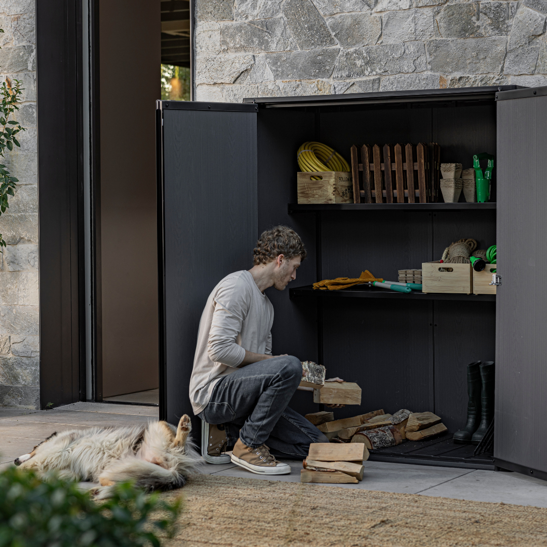 Signature Collection Vertical Storage Shed – Resin Outdoor Garden Cabinet