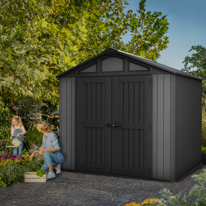 Stronghold 8x8ft Premium Outdoor Storage Shed – 2.5m x 2.3m Grey Resin Garden Shed